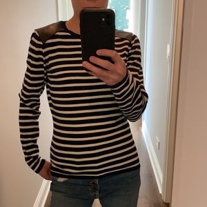 J McLaughlin Leeward Striped Sweater Leather Navy